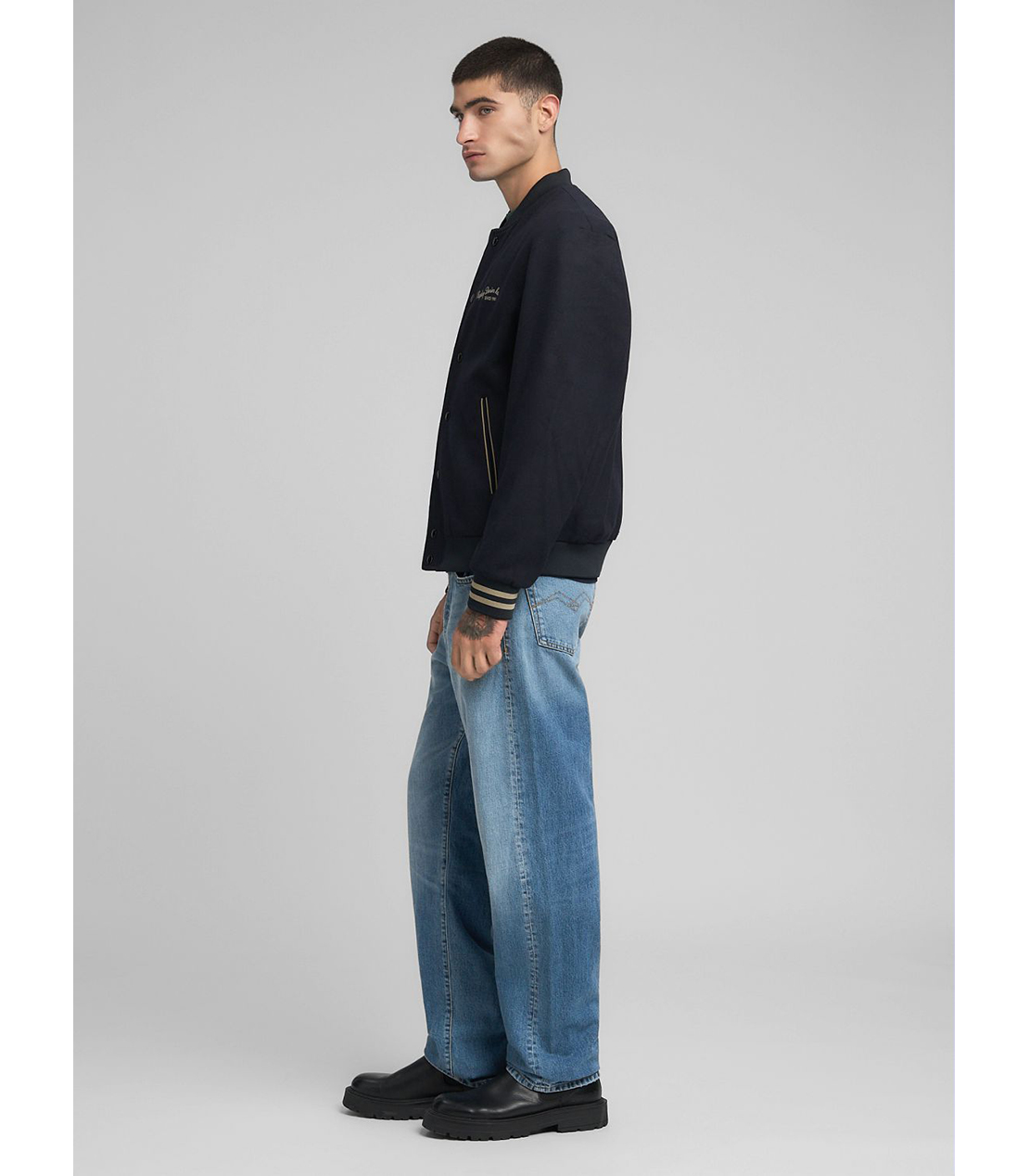 ウールブレンド バーシティ ボンバージャケット 詳細画像 ダークブルー 4